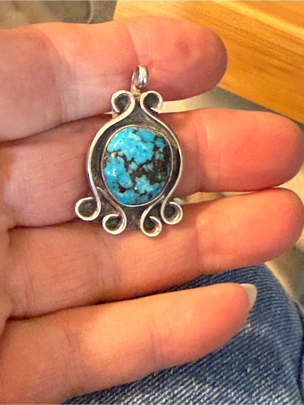 Vintage Sterling Silver 925 Turquoise Pendant Native American 7.16 Grams